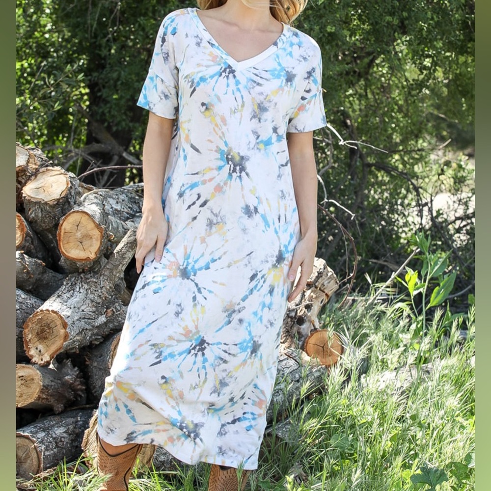 Taupe paint splatter dress - Picture 2 of 12